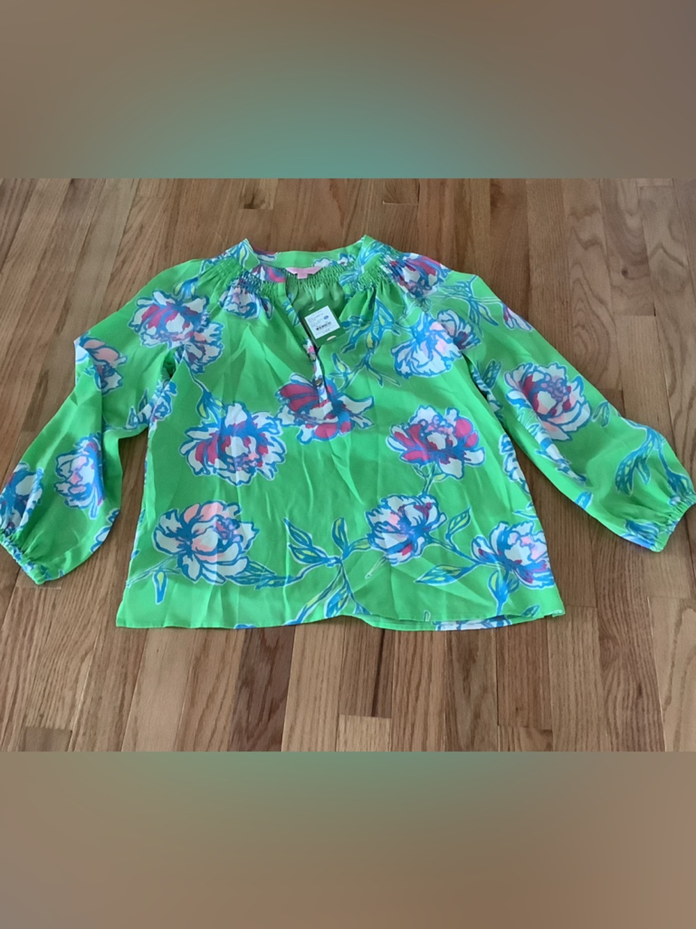 Lilly Pulitzer Lime Green Floral Peasant Blouse